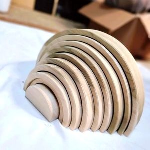 Wooden Rainbow Stacker Toy Blocks Hand Made Unpainted NEW! 12pc READ!